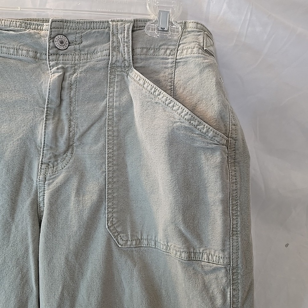 American Eagle Stretch Stovepipe Canvas Pants Green Sz 10 Long Festival Y2K - Picture 4 of 16